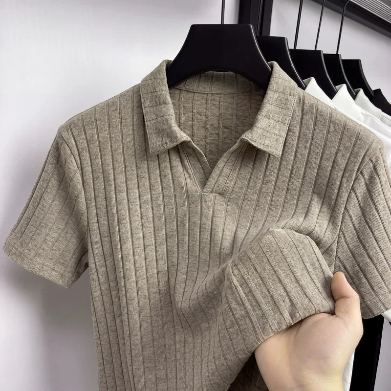 Men's Ribbed Collar Polo - Short Sleeve, Comfortable Daily Fit