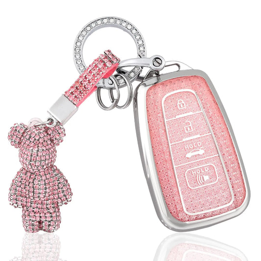 for Toyota Key Fob Cover with Bear Keychain Soft TPU Key Case Protection For Toyota RAV4 Camry Corolla 4Runner Highlander Prius