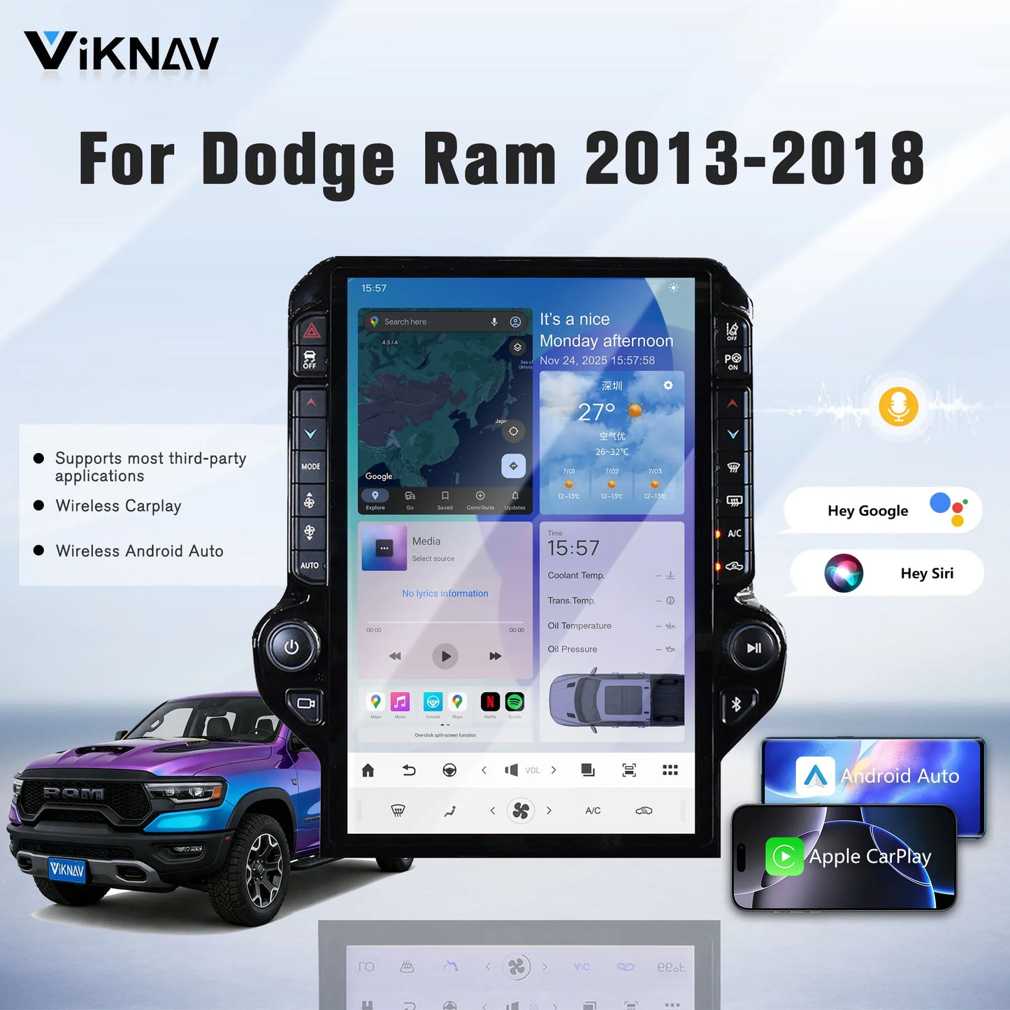 Android 14 Tesla-Style Touchscreen Head Unit for Dodge Ram 1500 (2019-2024)