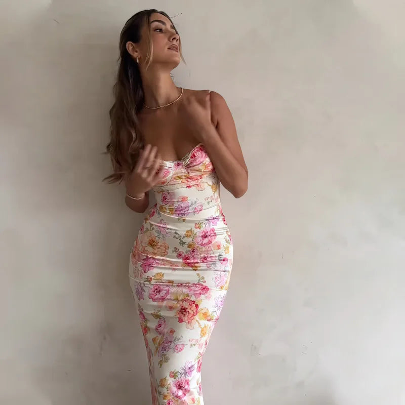 New Floral Suspender Split Slim Sleeveless Patry Beach Style Spaghetti Strap Dress Women Clothes Mini Dress 2026 Summer