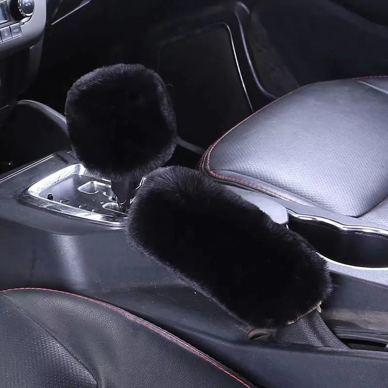 2 Pieces Of Car Plush Handbrake Cover Shift Knob Cover Autumn And Winter Car Plush Handbrake Cover Soft And Warm Handbrake Cover