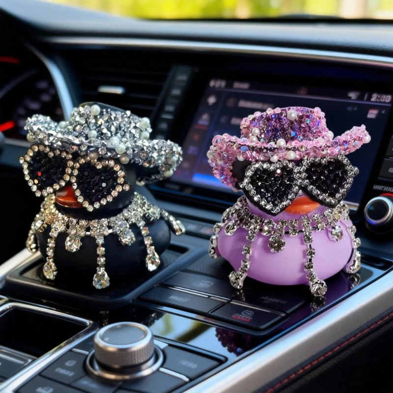 Bling Bing Pink Black Diamond Rubber Duck Car Ornaments Dashboard Decorations Luxury Car Decor Accessories for Ladies Men Women