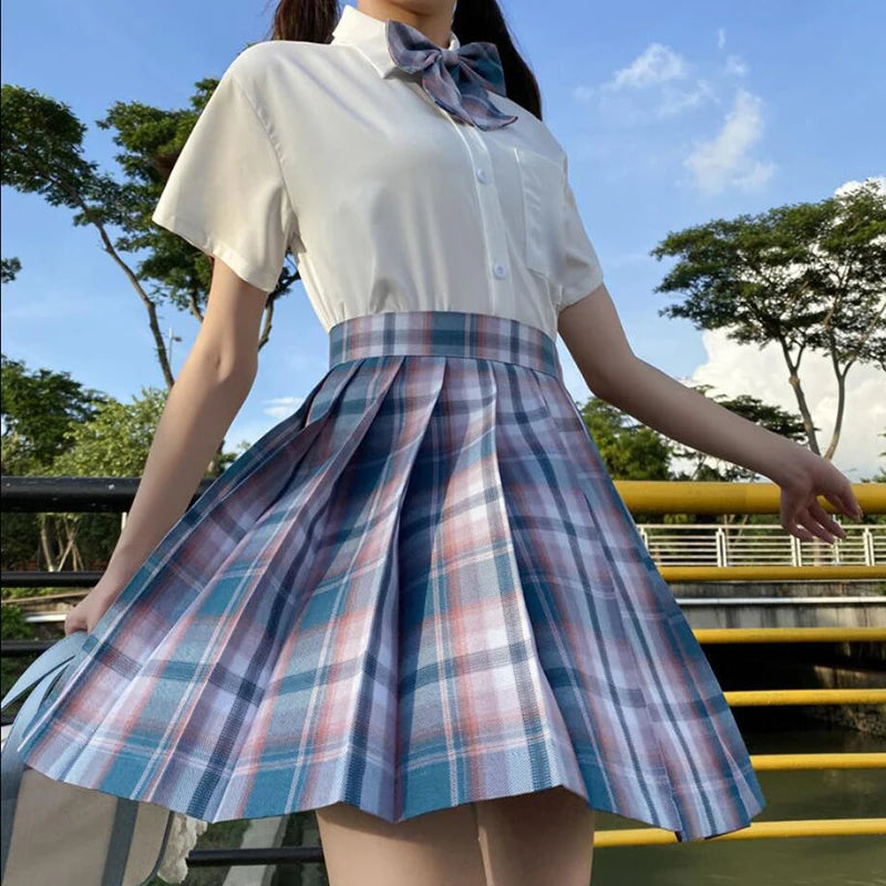 ZOKI Plaid Pleated Mini Skirt – Bow Knot High Waist Preppy Style | Harajuku Aesthetic Women's A-Line Dance Skirt | S-XXL