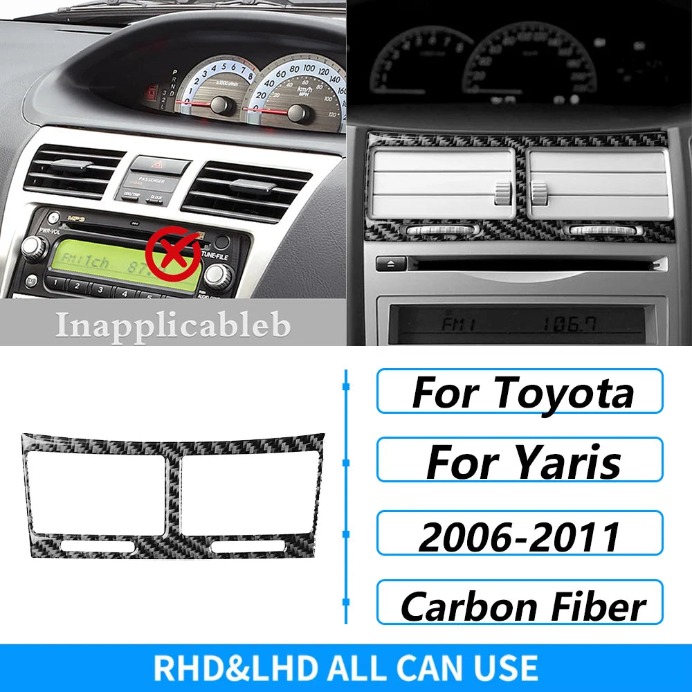 For Toyota Yaris 2006-2011 Carbon Fiber Central Control AC CD Air Outlet Gear Shift Panel Cover Trim Set Car Accessories Sticker