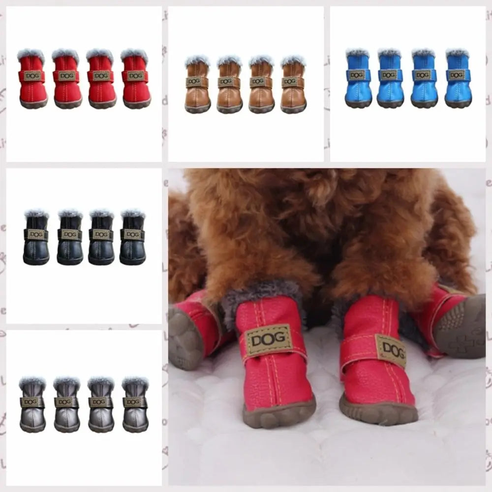 Cotton Pet Snow Boots Set of 4 - Warm Non-Slip Winter Dog Shoes