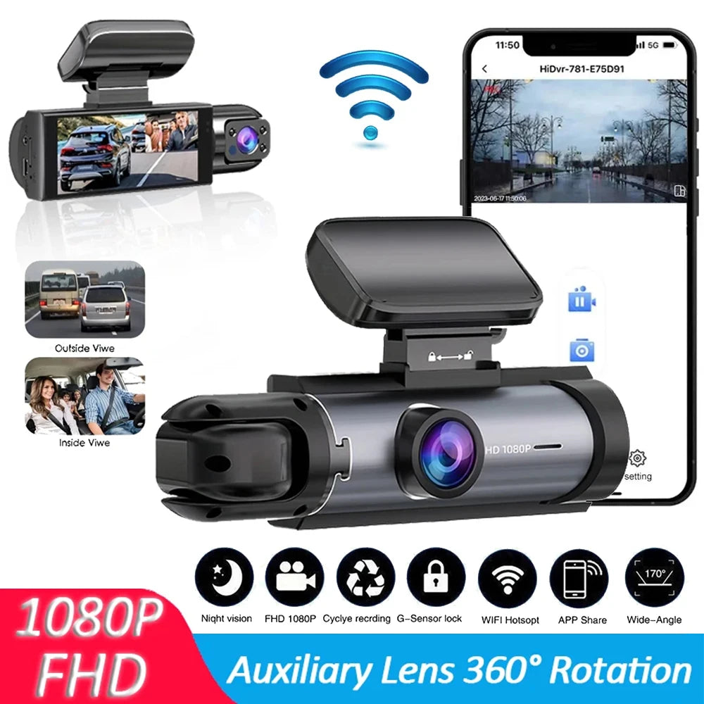 Dash Cam for cars 1080P Car DVR Video Recorder Dual car camera Front Inside View Camera Loop Recording WiFi Monitor Dashcam