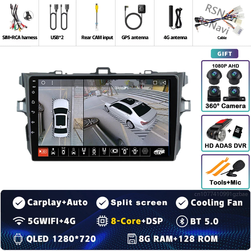 Android 16 Car radio Navigation Multimedia Player For Toyota Corolla 2006 2007 2008 2009 2010 2011 2012 2013 Carplay Auto Stereo
