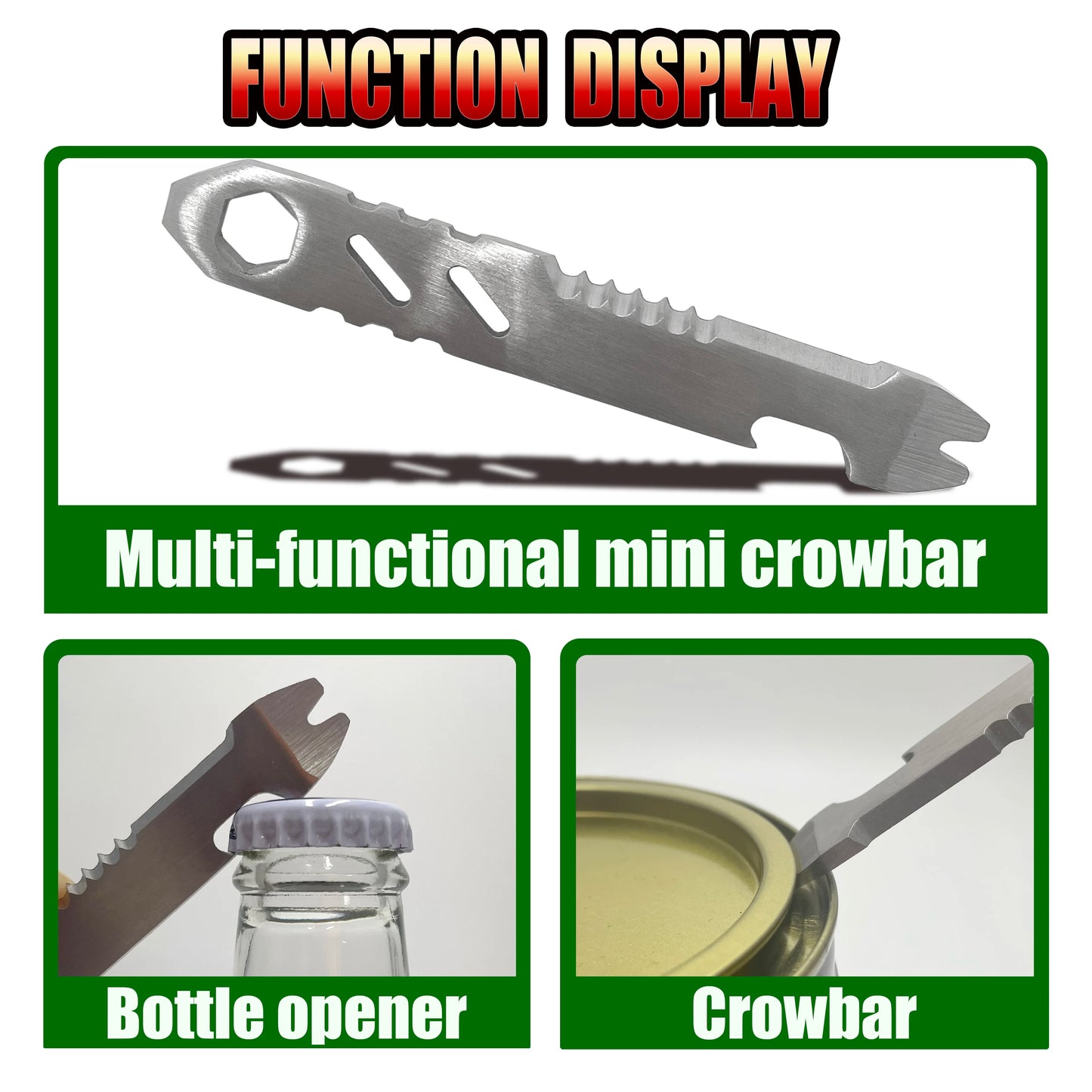 Mini stainless steel crowbar, multi-function Allen wrench, Bottle opener , portable outdoor camping Edc tool