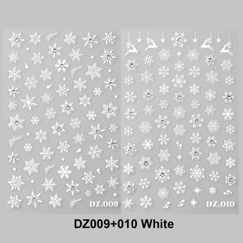 2pcs White Snowflake Nail Stickers With Sparkling Crystal Rhinestones Winter Christmas Design Self-Adhesive Sliders Decals Festi