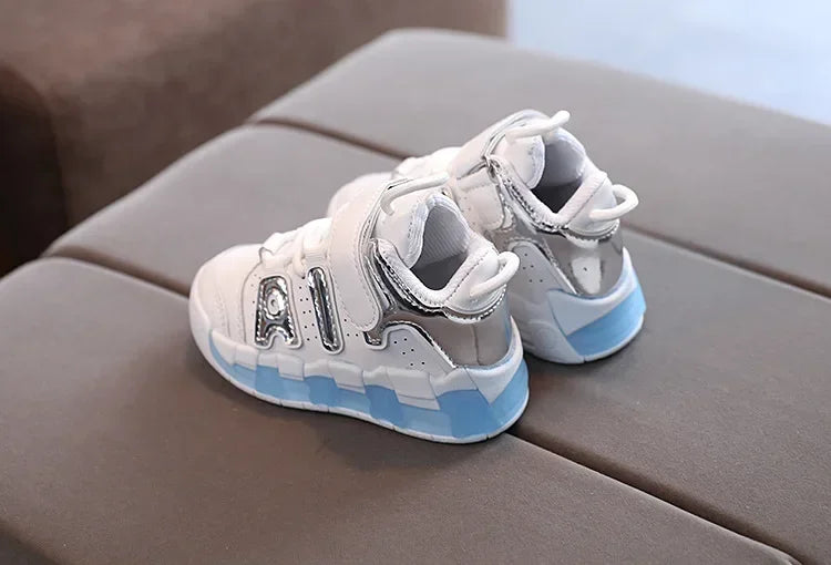 Colorful Letter Pattern Hook Loop Children Sports Shoes Breathable Comfortable Casual Sneakers Kids Outdoor Non Slip Fashion