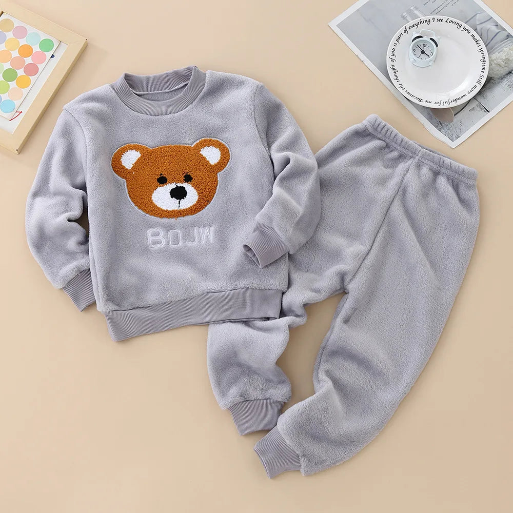 Kids Coral Fleece Pajama Set - Cartoon Print Two-Piece Sleepwear - photo 11
