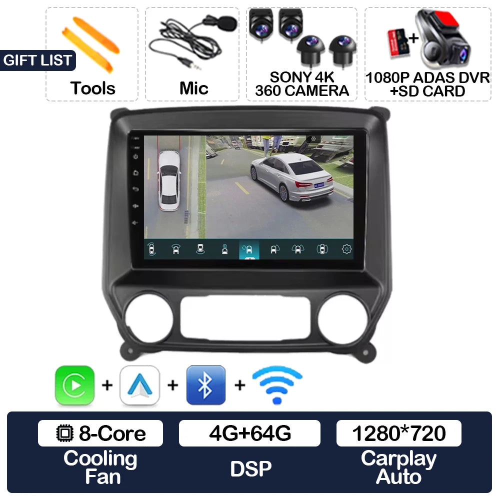 Android 16 Car Radio For Chevrolet Silverado 3 GMTK2 2014 2015 2016 2017 2018 Carplay Auto 2K Screen Multimedia Video Player GPS