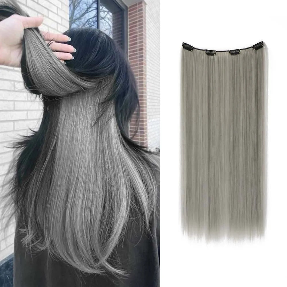 22inch Long Straight colorful Synthetic Hair Extensions - Invisible Clip-In, High Temperature Resistant, Easy to Wear for Women