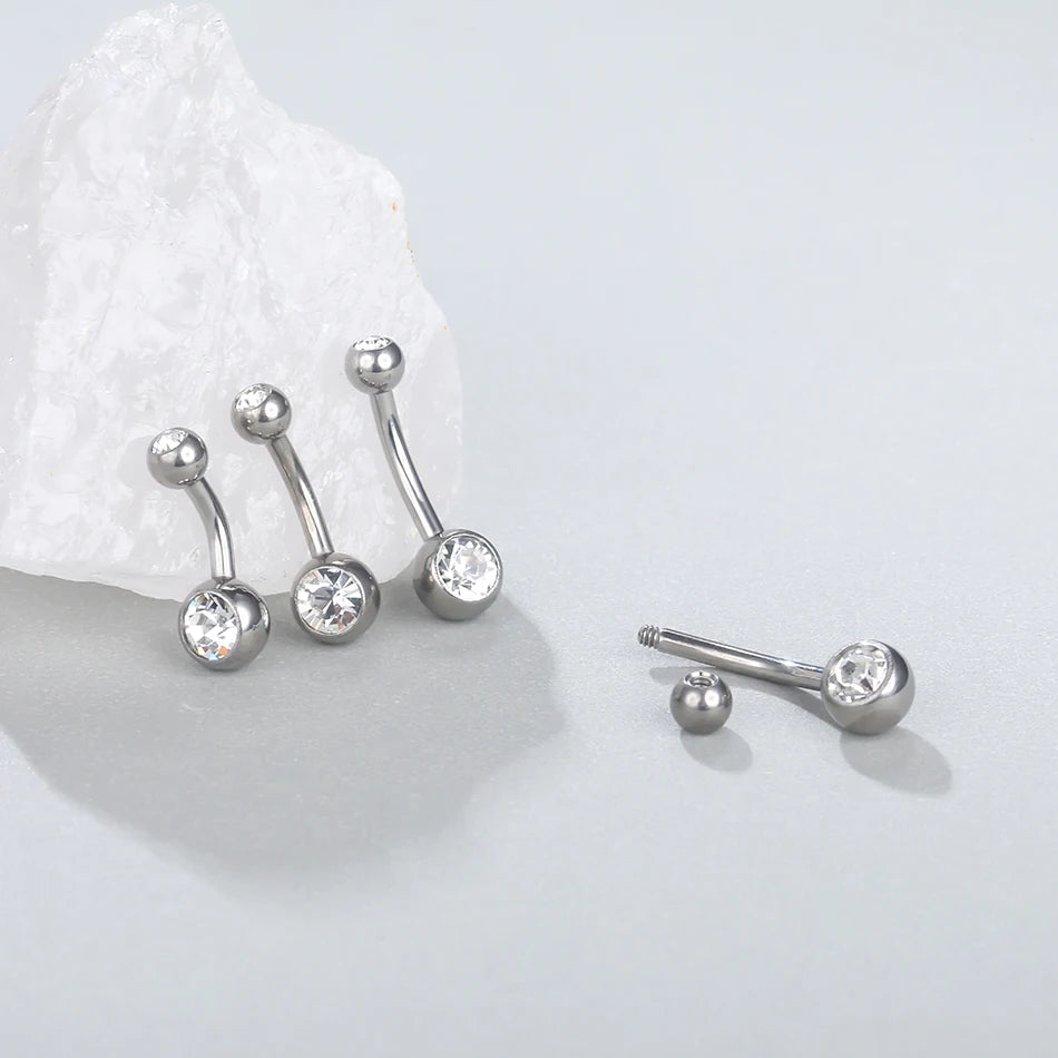G23 Titanium Belly Button Ring — 14G Navel Bar with CZ Gem