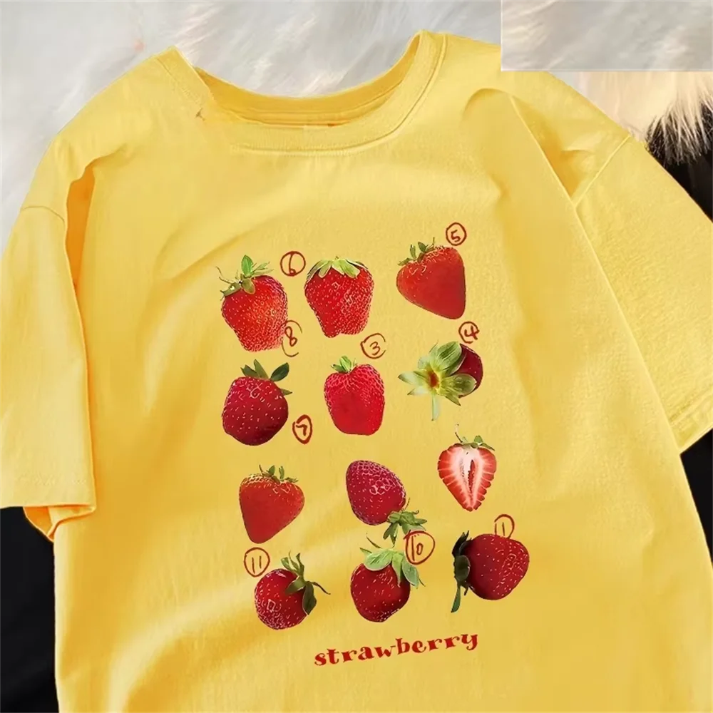 12 Types Strawberry Printing Women Tshirts Pattern Tee Clothes Summer T Shirts Harajuku Loose Couple T-Shirt Soft