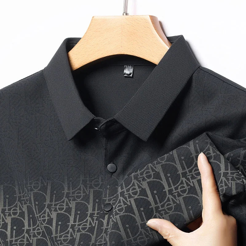 Men's Embossed Letter Polo - Lightweight Breathable Mesh, Lapel
