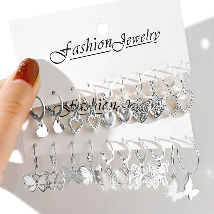 Butterfly & Heart Earrings Set — Vintage Cut-Out Drop Jewellery