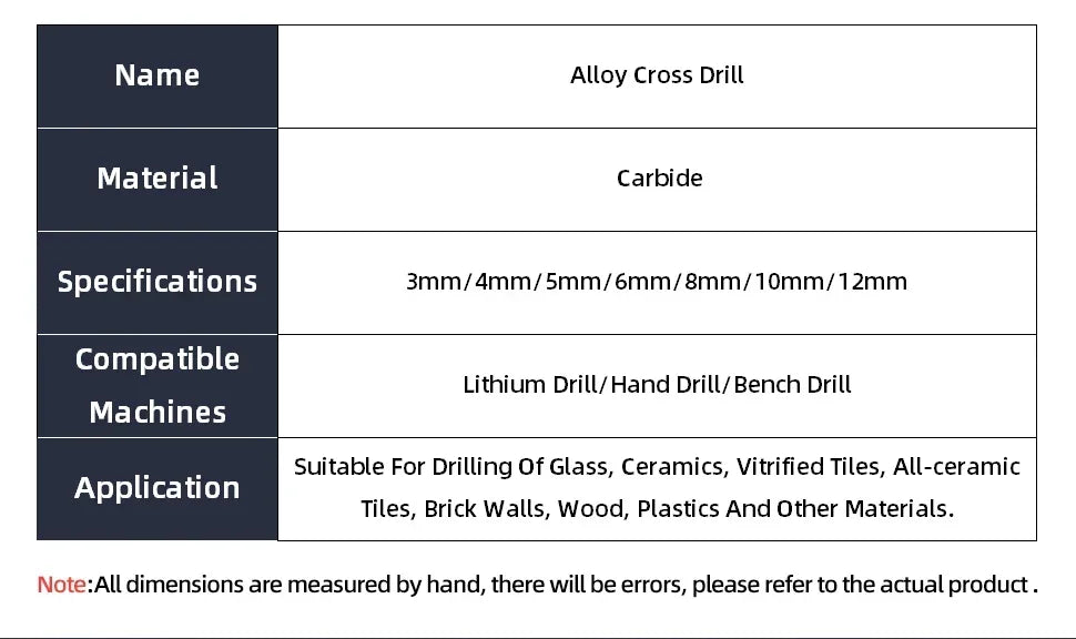 3 4 5 6 8 10 12mm Cross Hex Tile Drill Bit For Glass Concrete Ceramic Tile Hole Opener Tunsten Carbide Hard Alloy Bits Set Tools