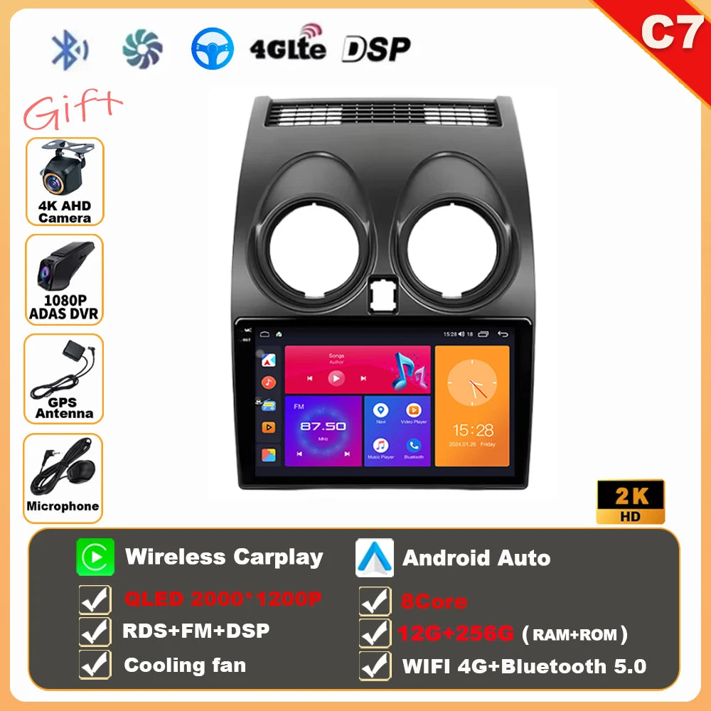 Android 16 Wireless CarPlay Android Auto Car Radio For Nissan Qashqai J10 2006 2007 2008-2013 Smart Intelligent Systems 4G GPS