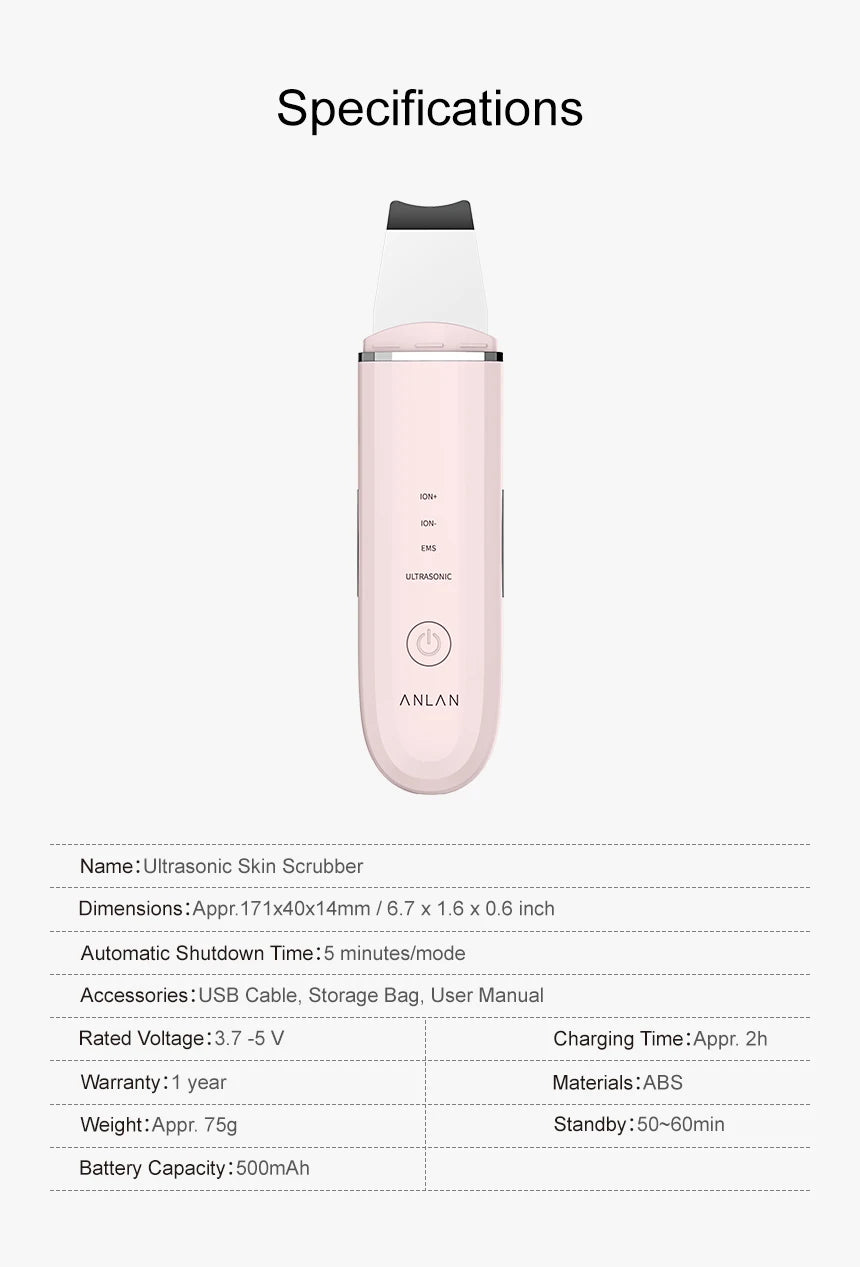 ANLAN Ultrasonic Skin Scrubber Facial Pore Cleansing Spatula Microcurrent Facial Lifting Ultrasonic Peeling Beauty Skincare Tool