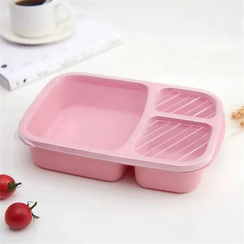 Bento Lunch Box Set 3 Compartment Food Storage Containers Wheat Straw Meal Prep Lunch Box Plastic Food Storage Container