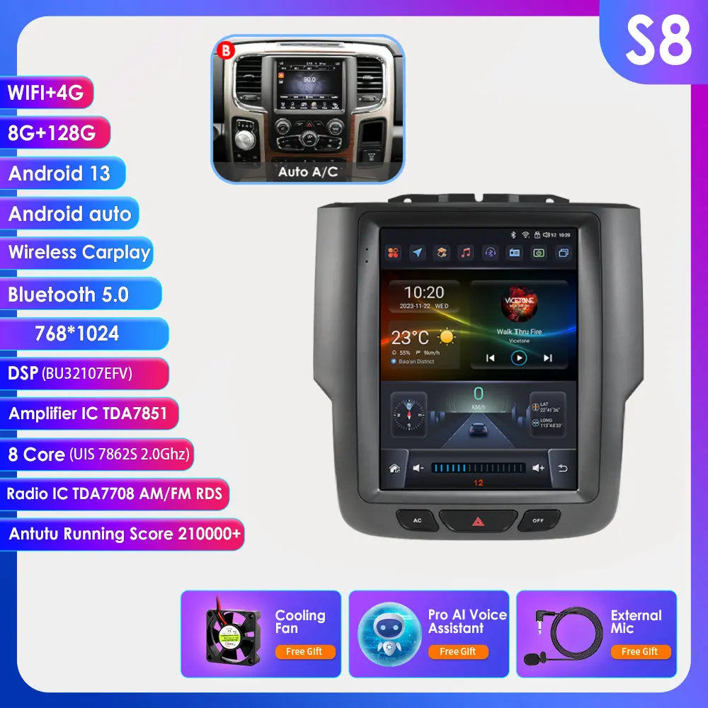 9.7" Tesla-Style Android Multimedia Screen — Dodge RAM 1500/2500/3500 (2013-2018)