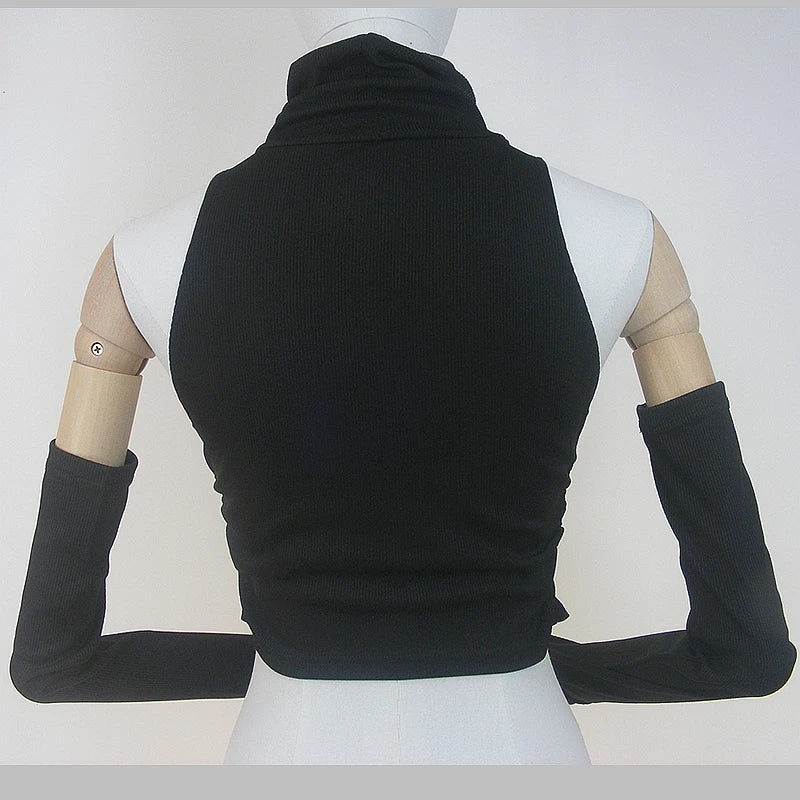 Woman Clothes Fall 2026 Tank Top Sleeve Cover Sleevless Side Pleats Turtleneck T-shirt  Sexy Ribbed Knitted Tops Y2k 2529