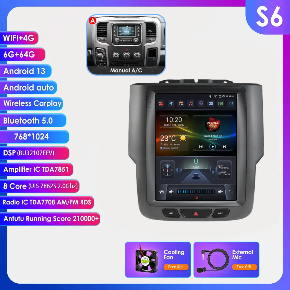 9.7" Tesla-Style Android Multimedia Screen — Dodge RAM 1500/2500/3500 (2013-2018)