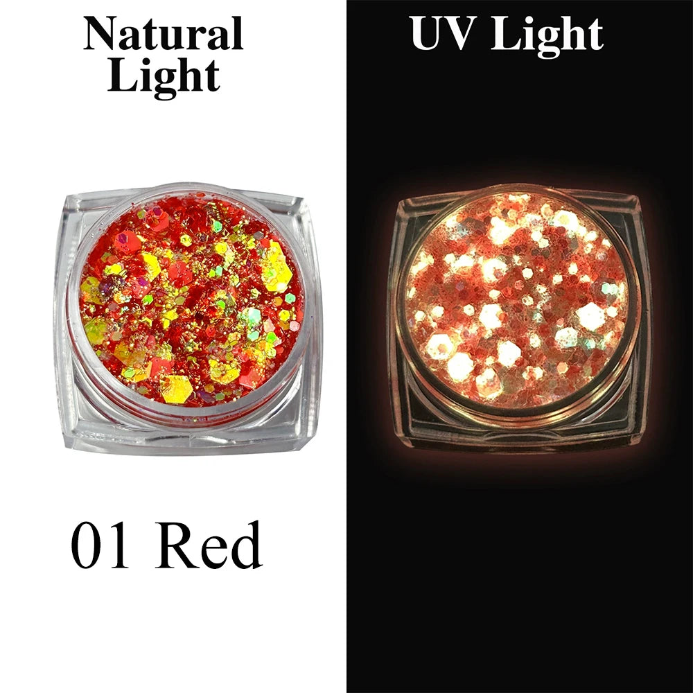 Luminous Glitter Gel Face Body Art Makeup UV Glow in The Dark Waterproof Long Lasting for Party Rave Festival Cosmetic Tool