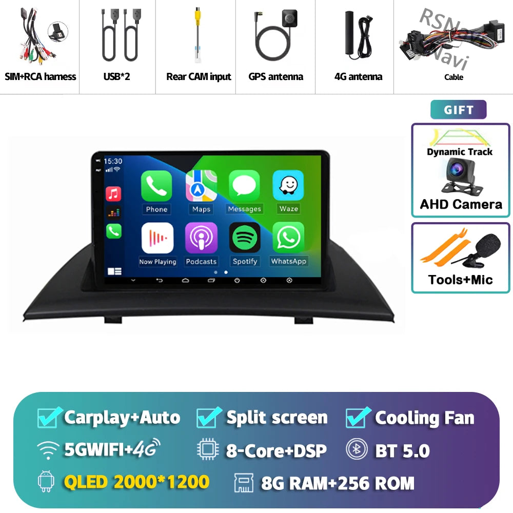 Android 16 Carplay Auto For BMW X3 E83 2004 - 2012 Car Radio GPS Player Multimedia stereo 360 Camera Navigation Video AI Voice