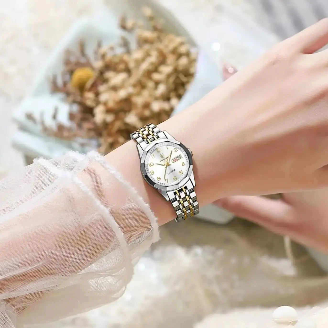 POEDAGAR Elegant Ladies Watches Waterproof Luminous Date Week Watch for Woman High Quality Stainless Steel Quartz Women's Watch