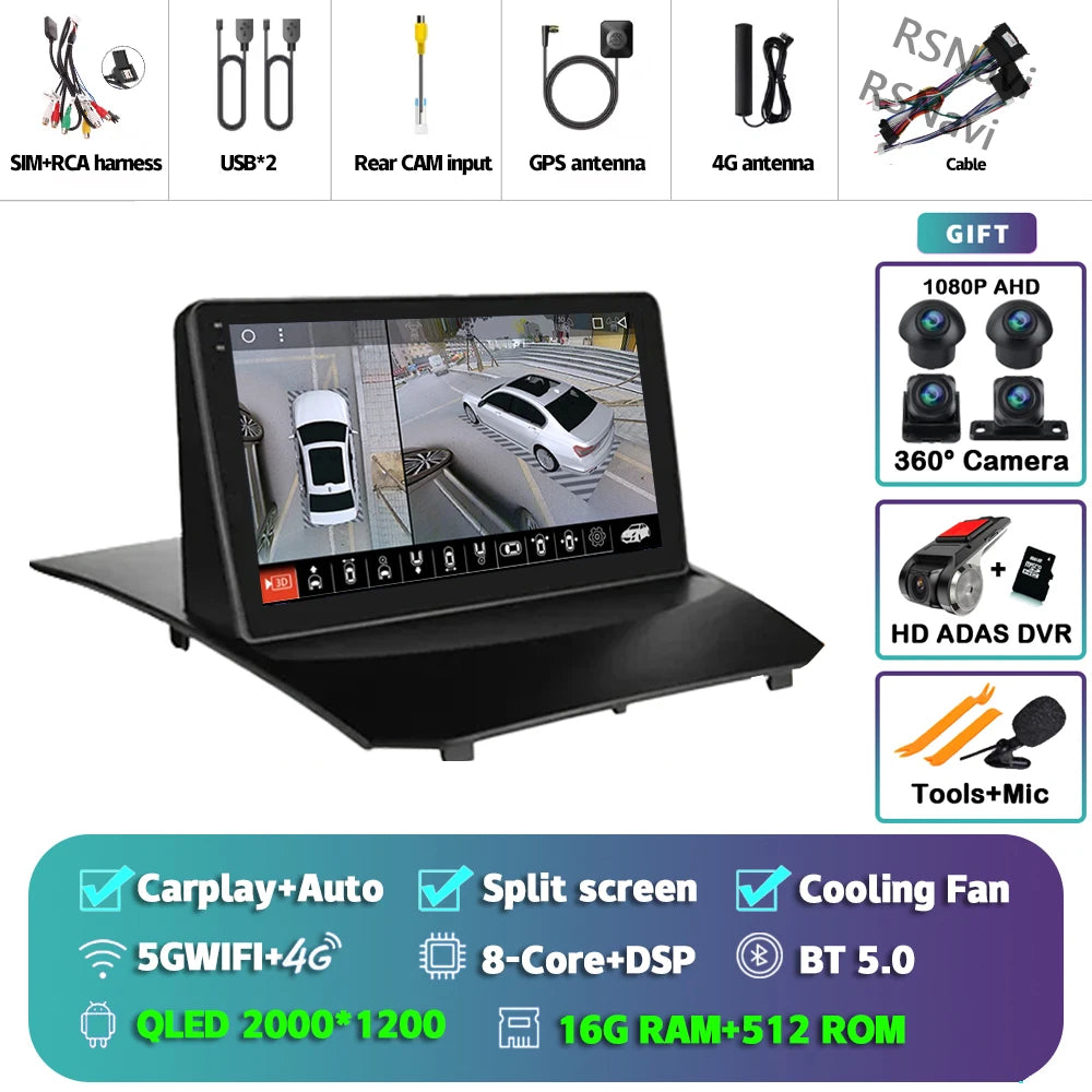 Plug and Play Android 16 Carplay Auto Qualcomm Screen Car Radio Player For Ford Fiesta 2011-2015 GPS DSP Stereo BT Navigation 4G