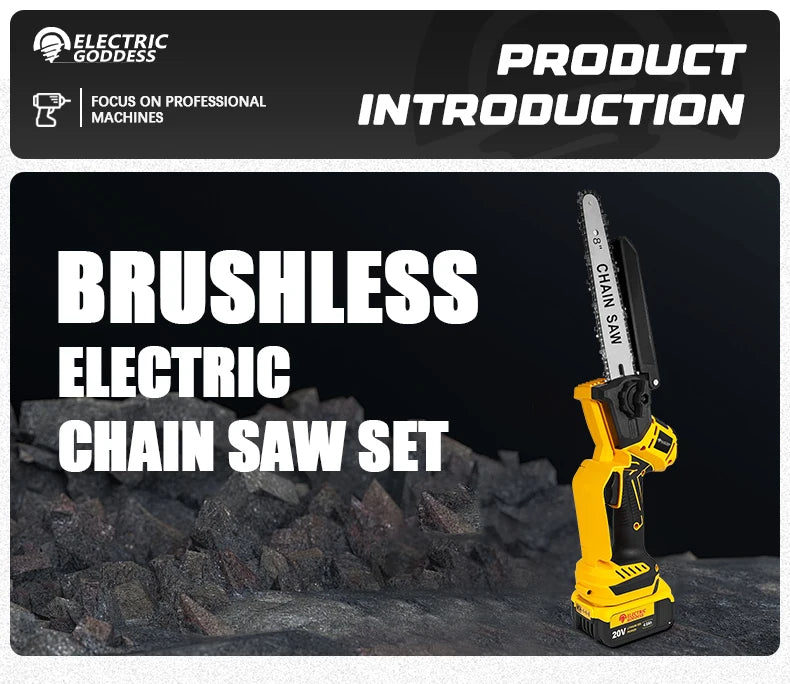 Electric Goddess Brushless 6/8in Electric Chainsaw 1380W Cordless Woodwork Cutting Garden Pruning Saw For Dewalt 20V Battery Pin