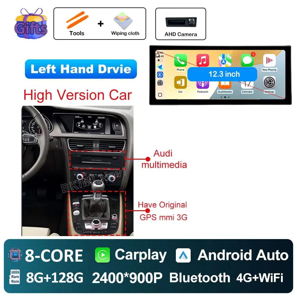 Android Car Screen for Audi A4 B8 & A5 (2009–2016) — Wireless CarPlay, GPS, 4G, DSP, Ultra-Thin Display