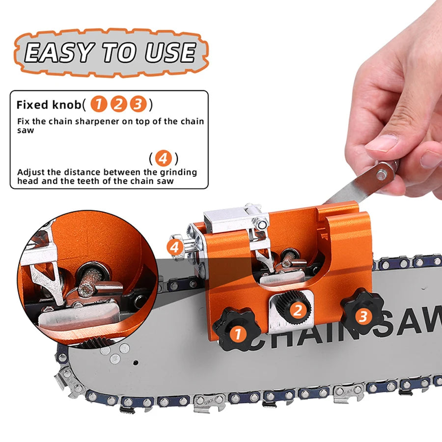 Portable Hand-Crank Chainsaw Sharpener Kit — 4 Carbide Sharpening Heads