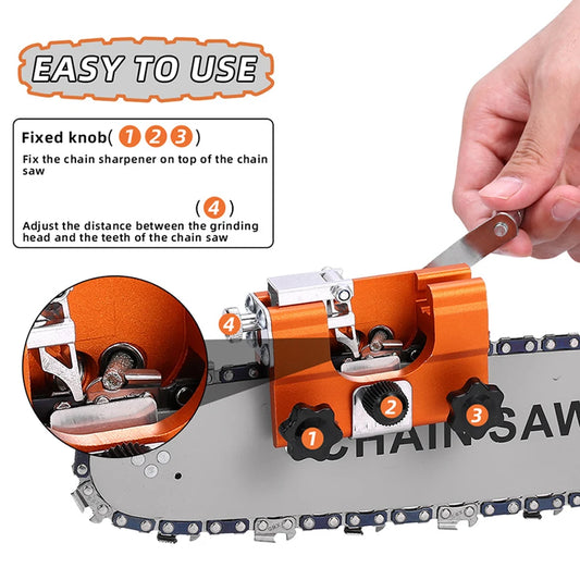 Portable Hand-Crank Chainsaw Sharpener Kit — 4 Carbide Sharpening Heads