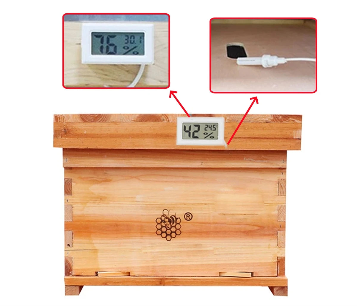 1 set Beekeeping Beehive LCD Digital Display Hygrothermograph Electronic Embedded Temperature & Humidity Meter Gauge Instruments