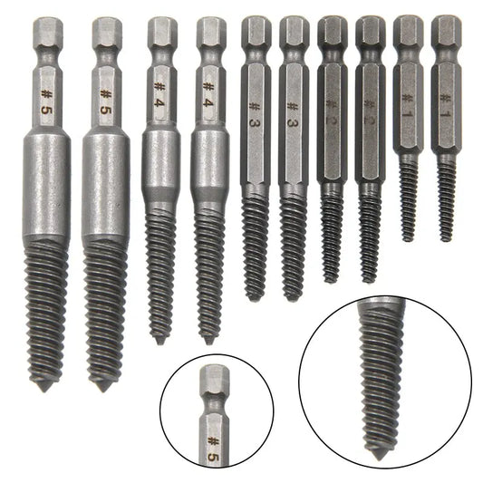 10 Pc Broken Screw Extractor Set, Hex Shank Bolt Remover