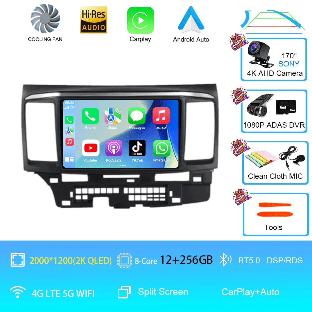 Android 16 For MITSUBISHI LANCER 9 10 X 2008 - 2016 Car Radio video Player 9Inch Stereo Audio GPS Player Carplay Auto Screen