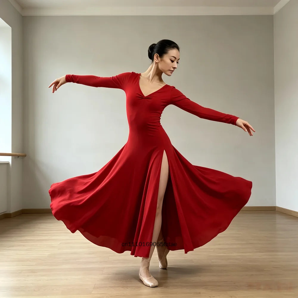 Women's red long standard ballroom dress