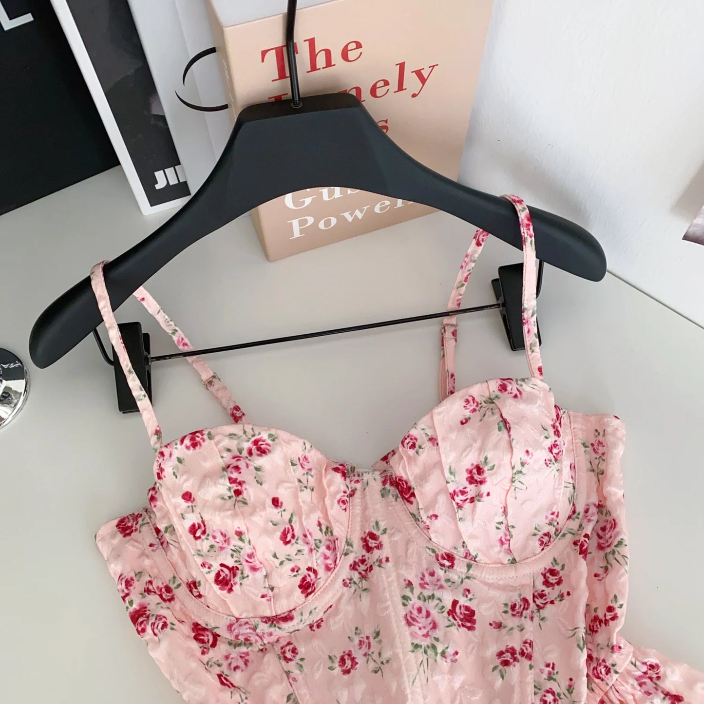 Sexy Slim  Corset ruffle print Chic Korean Camis Tank Top Basic Fashion Off Shoulder Summer Women Clothing