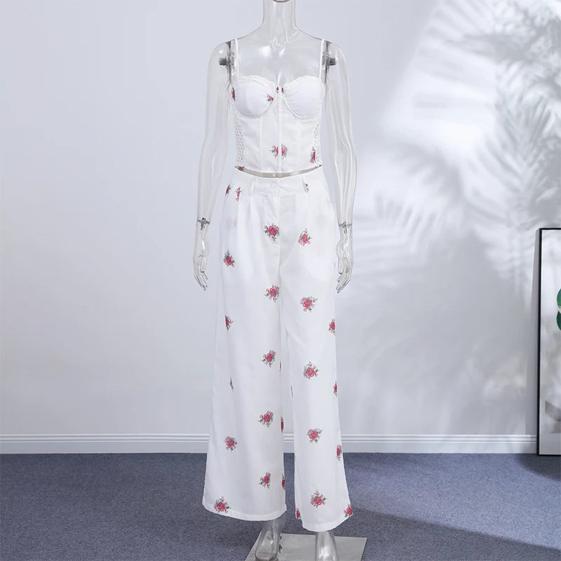 Boho Side-Cutout Cami & Wide-Leg Pants Set for Women