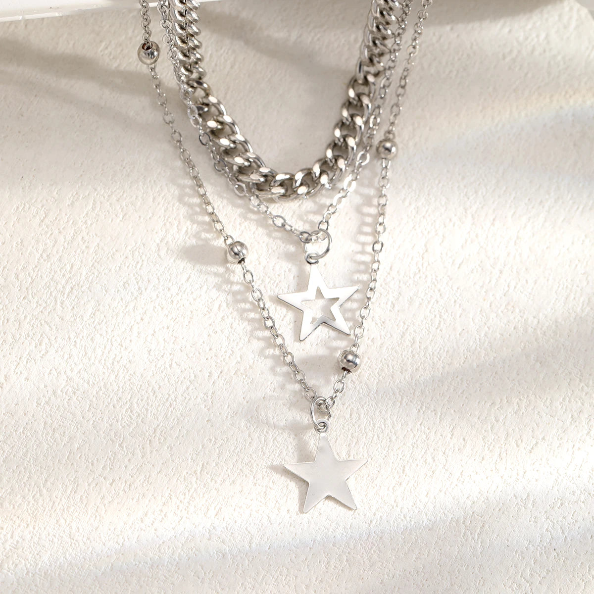 9 Pc Layered Choker Necklace Set for Women - Heart & Star Pendants