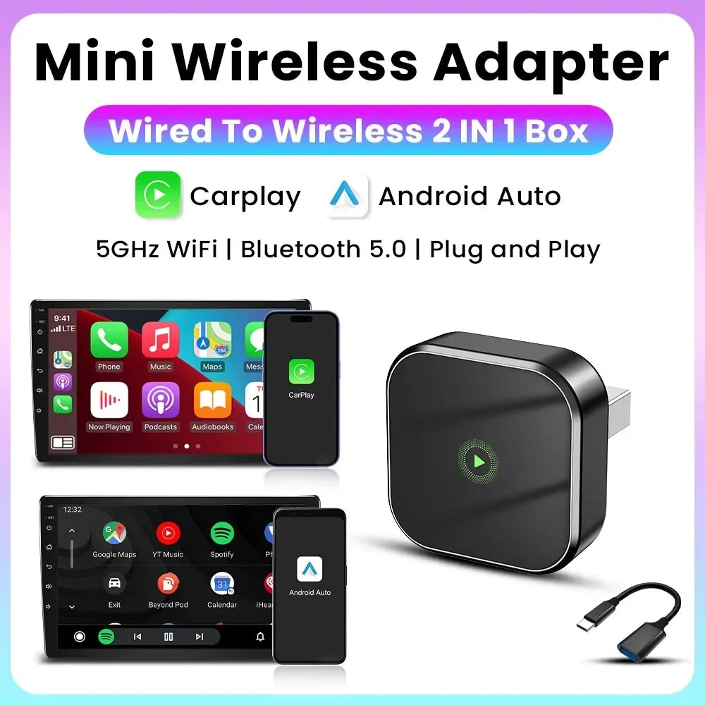 2in1 Wireless CarPlay Dongle Wired to Wireless Android Auto Car Radio Type-C USB Plug and Play for Audi Toyota VW Benz for OEM