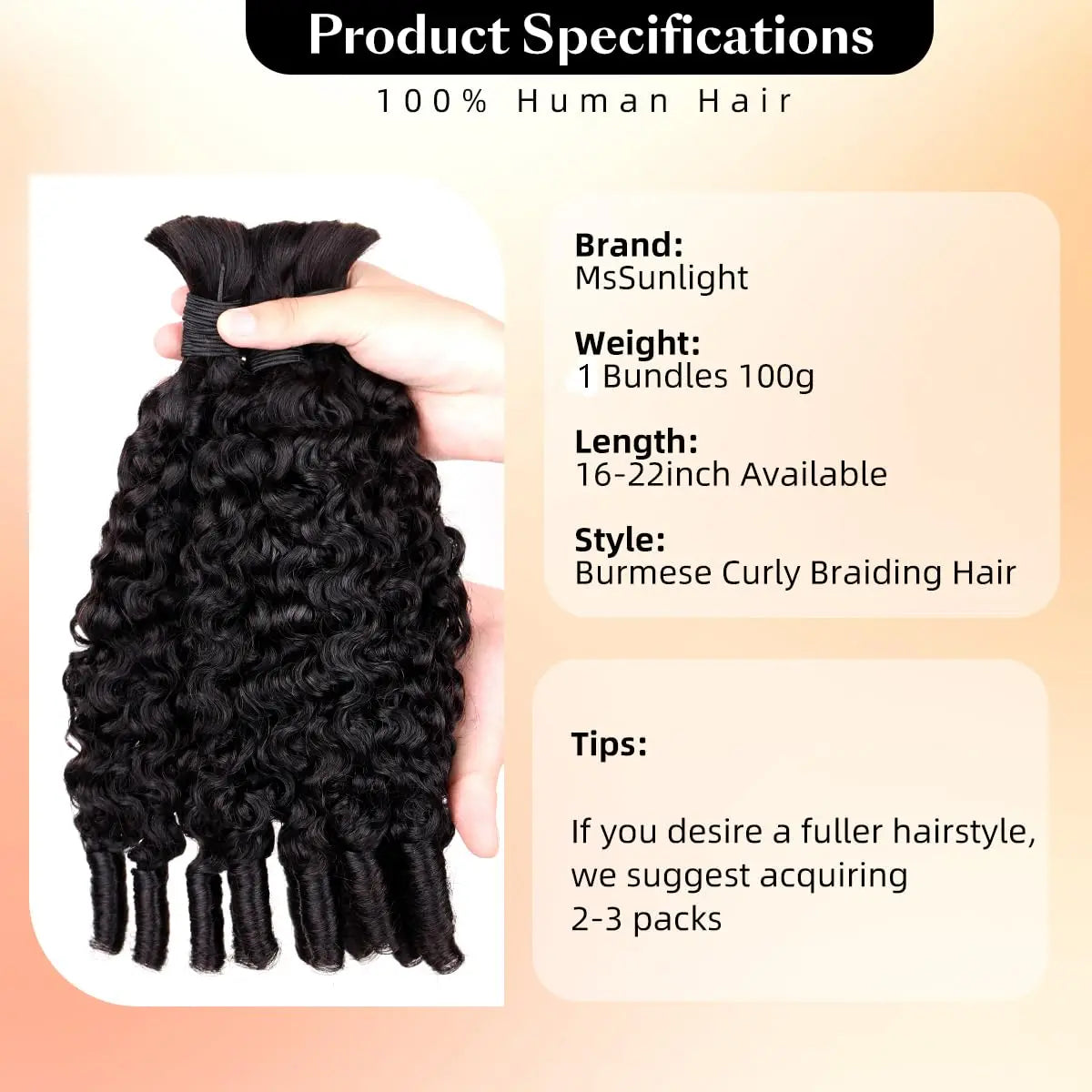 15A Human Braiding Hair for Boho Braids — Burmese Curly Bulk Bundles