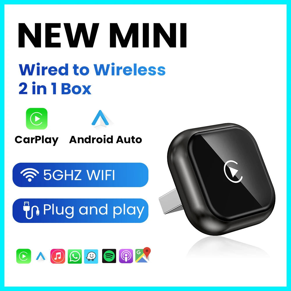 2-in-1 Wireless CarPlay & Android Auto Adapter — Low-Latency Auto-Connect for VW, Ford, Toyota, Honda, Nissan, Kia