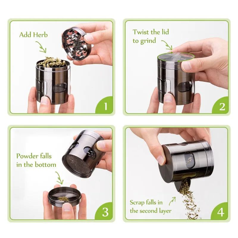 Metal Grinder Zinc Alloy Machine 60mm 4 Parts Clear Glass Window Easy Dump Crushed Herb Grinder