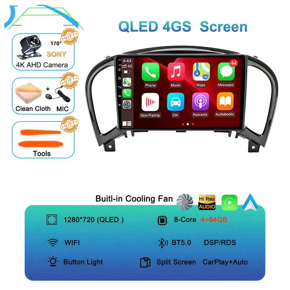 Android 16 Video Player Carplay Auto For Nissan Juke YF15 2010 - 2014 Multimedia Car Radio WIFi+4G DSP 2 DIN Touch Screen