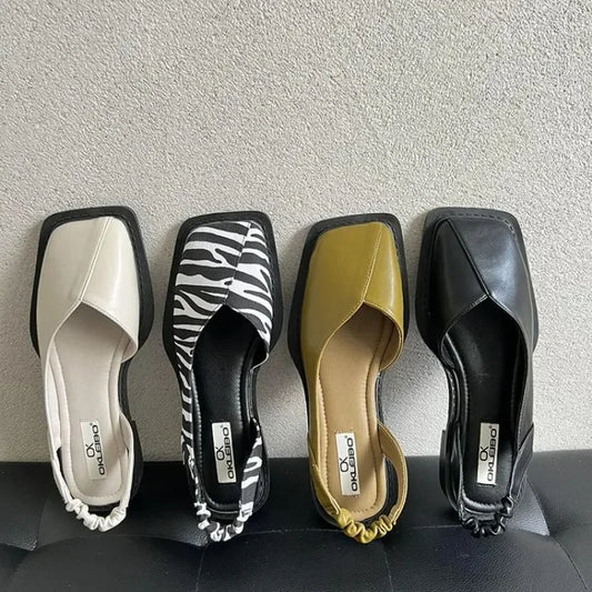 Mary-Jane Flat Sandals for Women — Elastic Strap Square-Toe Summer Shoes