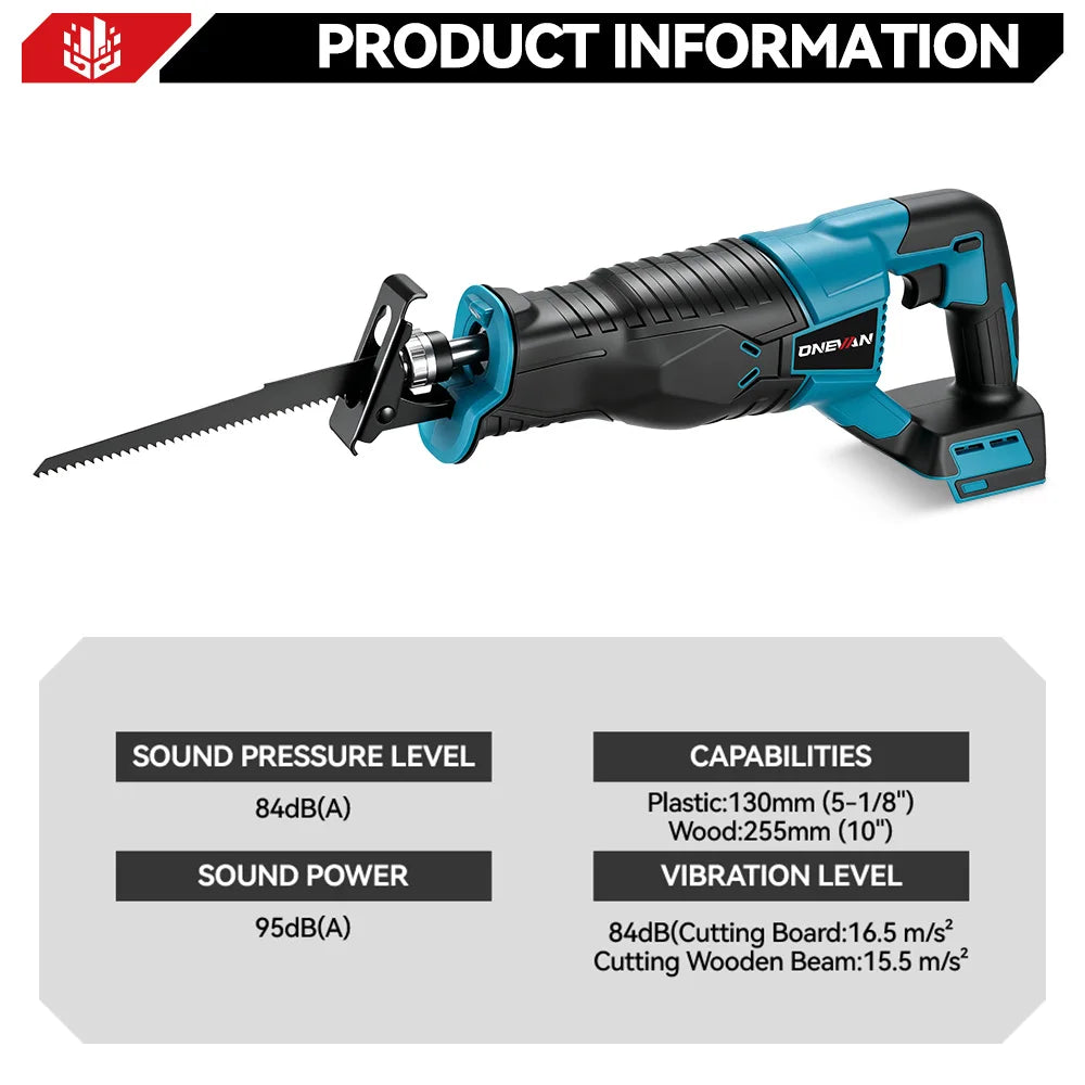 ONEVAN 3000W Cordless Reciprocating Saw Adjustable Speed Chainsaw Wood Metal Pipe Cutting Electric Saw For Makita Battery Pin